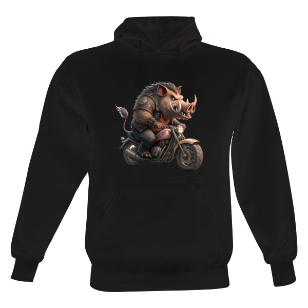 Pánská mikina s kapucí s potiskem Kanec na motorce