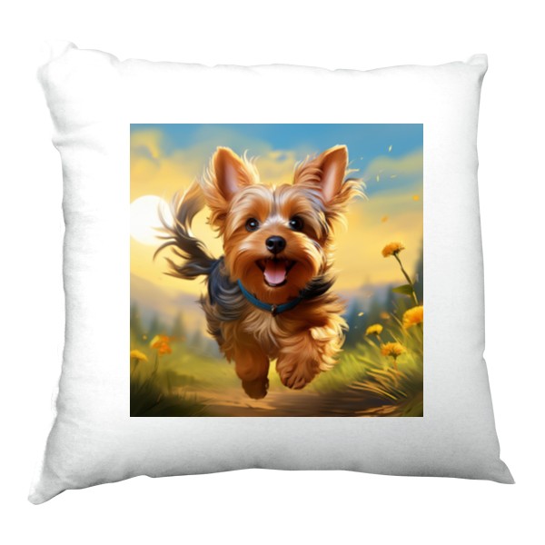 Roztomilý jorkšírek běžící na louce