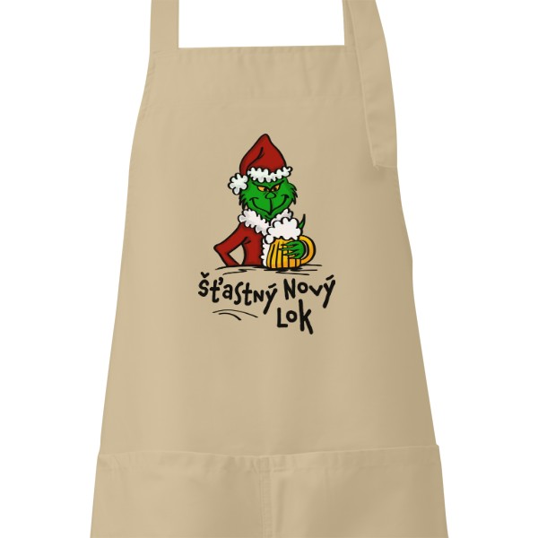 Zástěra s potiskem Štastný Nový Lok Grinch